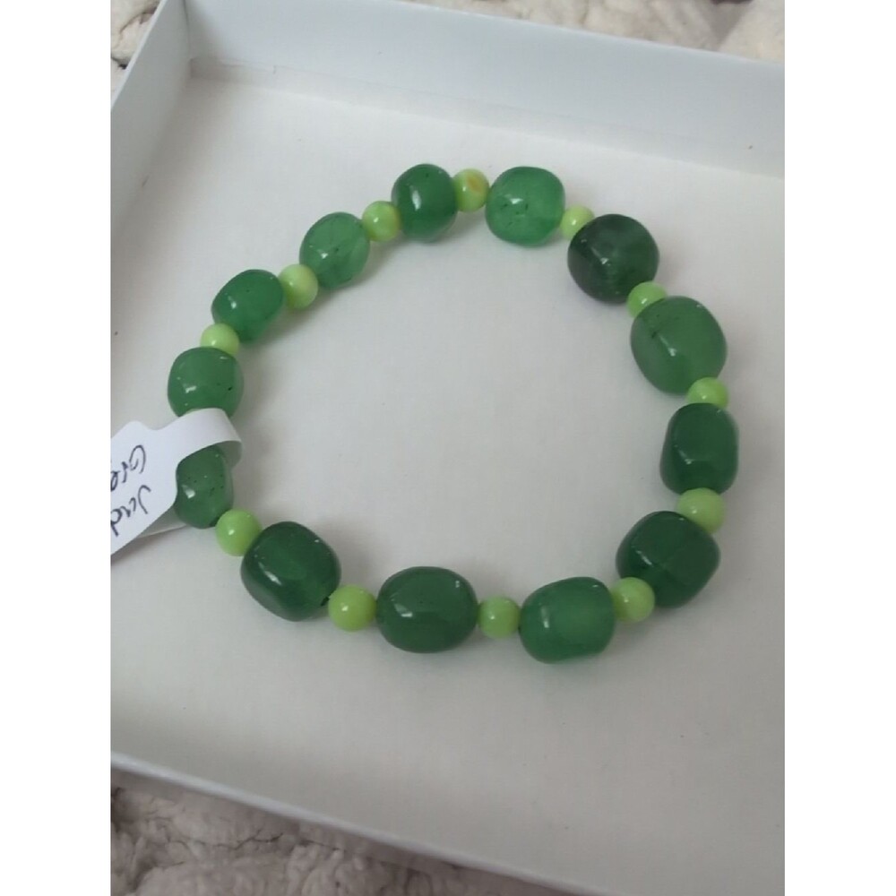 Handmade Jade And Green Opal Stretch Bracelet, 6.5 Inches